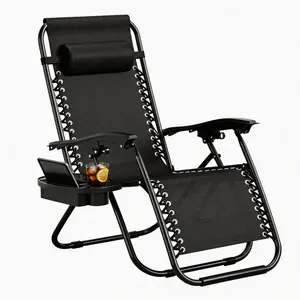 Outdoor Zero Gravity Reclining Chair with Pillow & Cup Holder Tray, Folding Portable Design for Patio, Beach & Garden