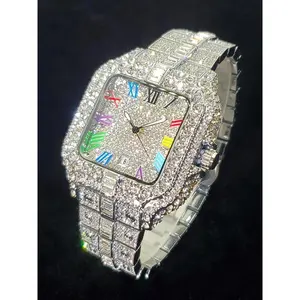 Men's Elegant Rhinestone Decorated Square Quartz Watch, Exquisite Trendy Wristwatch, Fashionable Watch for Men As