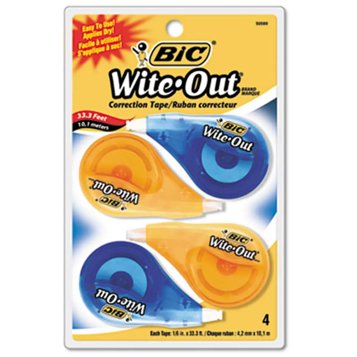 BIC WOTAPP418 EZ Correct Non-Refillable Correction Tape Dispenser - Office Stationery Supplies, 1/6"x400", Mess-Free, Covers Errors Completely, Fixes Mistakes - 4/Pack