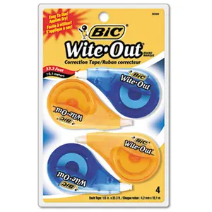 BIC WOTAPP418 Wite-Out EZ Correct Correction Tape- Non-Refillable- 1/6" x 400"- 4/Pack