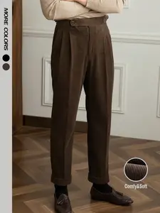 Men's Solid Color Corduroy Pants Regular Fit Straight Leg Side Pocket Basic Bottoms Retro Classical Vintage Ribbed Elastic Waist Micro Pleated Dress Pants Soft Easily Match Casual Fall Winter Daily Lounge Pants Clubwear Party Outdoor Work as A Gift