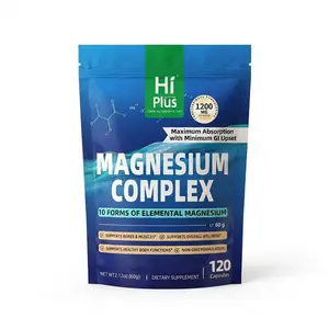 HiPlus Magnesium Complex 10 Essential Magnesium Supplement 1200mg Supports Energy and Relaxation for Active Fitness, Dietary Routine, and Muscle Wellness, 120 Capsules