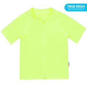 Kids Short Sleeve Zipper Rash Guard Swim Shirt | “Neon Yellow”