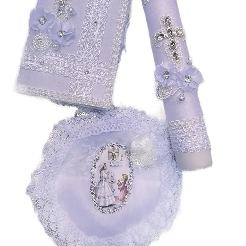 4-Piece Traditional White First Communion Candle Set with Decoration Elements, Ivory Candle, and Storage Box - Festive Home & Party Supply Accessory
