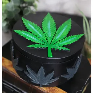 Ebros Hidden Stash Green Hemp Weed Leaf Cannabis Round Decorative Jewelry Box Figurine