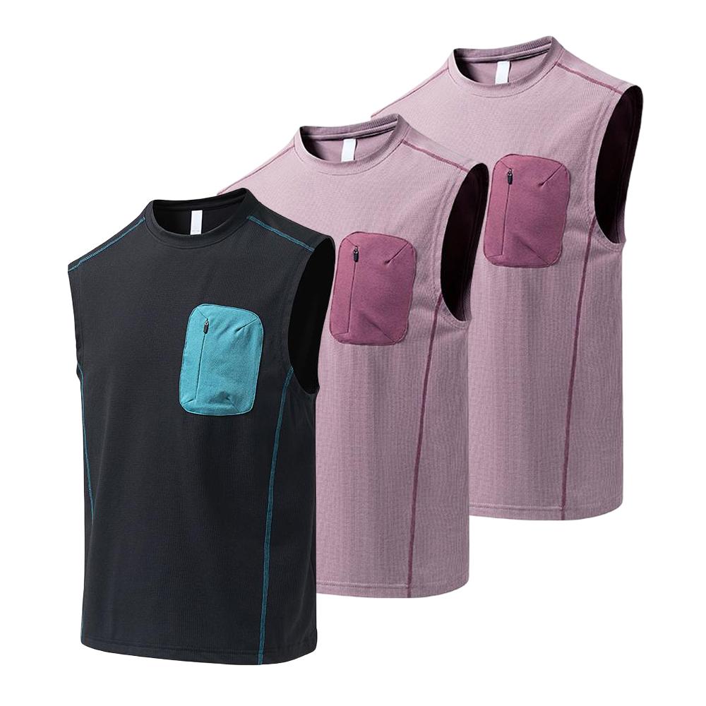 3-pack men’s outdoor quick-dry sleeveless vests for summer—breathable sports/fitness tops for running training, functional vest with color-block pockets, loose casual basketball T-shirt, quick-dry sleeveless shirt for hiking and cycling.