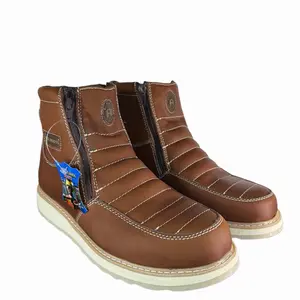 Double Zipper Leather Work Shoe Slip Resistant Rubber Sole/ Zapato De Trabajo/ Construction Roofing Boots - 100% Leather Footwear with Rubber Soles, Comfortable lightweight Design EST.339