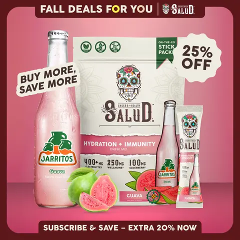 Salud x Jarritos 2-in-1 [Hydration & Immunity - Guava] Electrolytes Powder, Agua Fresca Drink Mix, Elderberry, Dairy & Soy Free, Non-GMO, Gluten Free, Vegan, 1g Sugar (15 Servings)