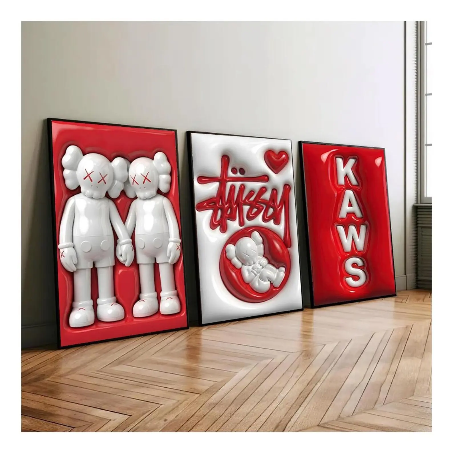 KAWS Hypebeast Poster Set of 3,Hypebeast Wall Art,Hypebeast Wall Art,KAWS Figure,Minimalist Art,Bedroom Decor