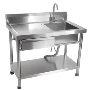 Stainless Steel Utility Sink, 40'' Free Standing Single Bowl Sink Workbench, Drawer Storage, Cold and Hot Water Pipe for Laundry, Kitchen, Garage, Outdoor, Easy to Clean tools gadgets Faucet with