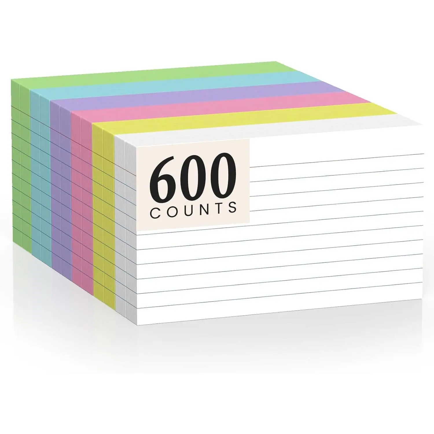 600 Count Index Cards 3 x 5 Inch Colored Lined Flash Cards Ideal for Studying and To-do-List, Portable Note Cards Taking for Students and Teachers, Flash Card Styled for , Office or School Use