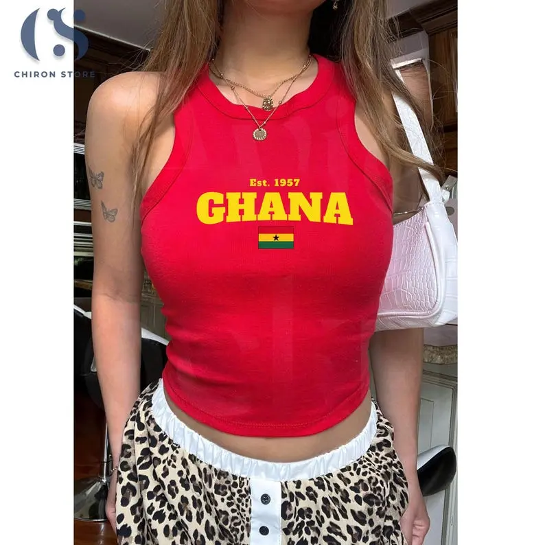 Ghana Flag Racer Tank Top, Ghanaian Pride Shirt, African Heritage Graphic Tank, Vintage Summer Top