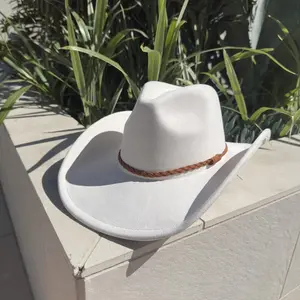 Vegan Suede Cowboy Hat – Braided Strap Western Cattleman Style (56–58cm)