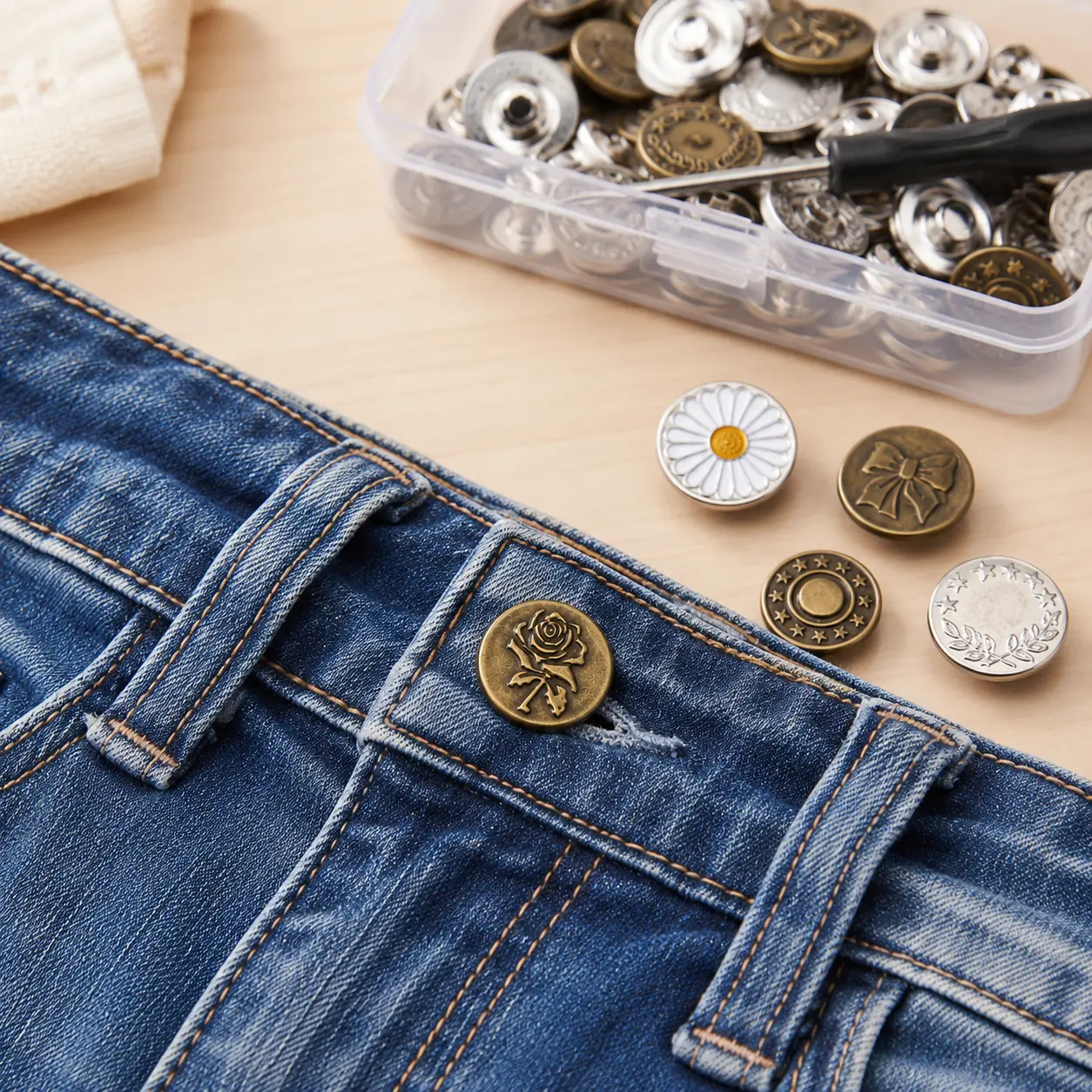 20-Piece Durable & Long-Lasting Jeans Button Replacement Set, Seamless Detachable Metal Buttons, Hassle-Free Repair Kit with Thread Rivets & Screwdrivers, Versatile & Practical for Repairing Jeans & Clothing Accessories