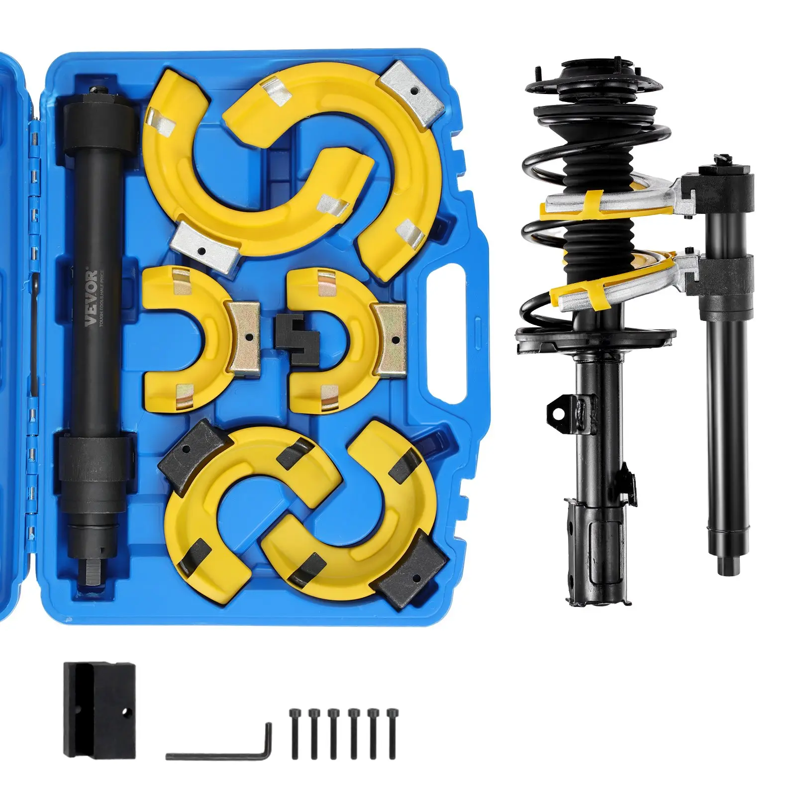 【Summerfinds】VEVOR #45 Steel Macpherson Strut Spring Compressor Set, Interchangeable Fork Coil Extractor Remover Tool, with Yellow Protective Sleeve, Carrying Case, Mechanic Tool Kit Impact Wrench Kit Tool Accessories
