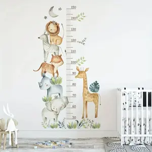 Cute Cartoon African Animal Growth Chart Wall Sticker, Easy Peel & Stick Removable Vinyl Height Measure, Kids Room Decor, Wall Decal
