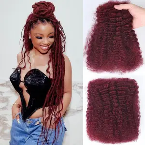 Afro Kinkys Bulk Human Hair 50g/Pack Human Braiding Hair for Marley Twist, Locs Extensions & Crochet,  Human Hair, Burgundy Afro Bulk Hair for Dreadlocks 18Inch