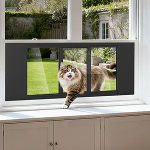 Lilypelle full-size window pet door for cats & small dogs, Width Adjustable （23.6''-44''), 10-Min Install, Aluminum Frame, HD High-Transparency Glass, Weatherproof Design, Magnetic Close Weatherproof Aluminum Pet Door with Locking for Most Windows