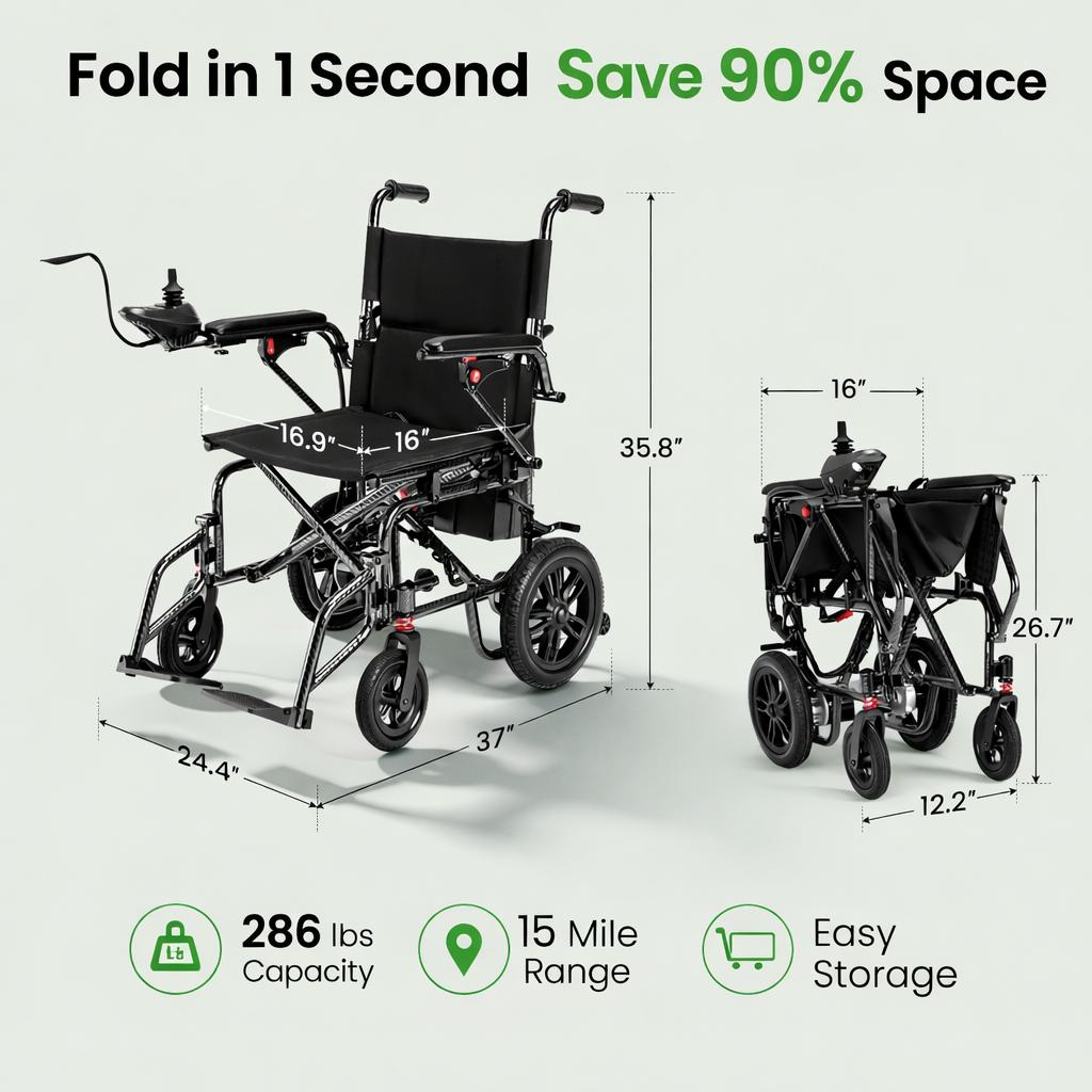 Electric Wheelchair for Adults, Foldable Power Wheelchair with 360W Dual Motor, Shock Absorbing Design, 15 Miles Range, 4MPH Max Speed, Supports 286 lbs