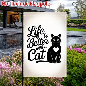 Festive Garden Flag, Featuring The Saying 'Life Is Better with A Black Cat' on Both Sides, Suitable for Outdoor Use During Christmas, Halloween, And Easter