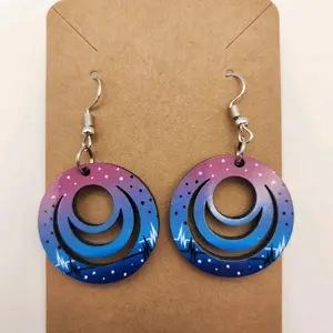 Blue and Purple Gradient Galaxy Heartbeat Stainless Steel Earrings