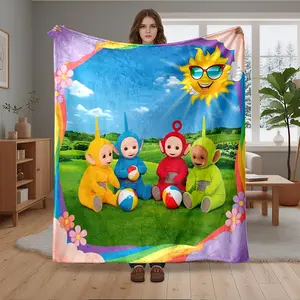 1pc Classic Teletubbies Cartoon Characters Theme Flannel Fleece Blanket, Super Soft Cozy Warm Throw for Bed, Couch, Living Room, Office Nap, Travel, Camping, Car, Pet, Adult Home Decor Gift, Flannel Blankets