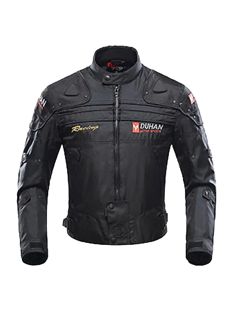 DUHAN D-020 Men’s Motorcycle Protective Jacket - Oxford Fabric, Adjustable Waist, Level 1 CE Set, Removable Cotton Liner, Multi-Size, 4-Season Impact-Resistant Off-Road Racing Top, Black