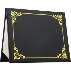 Imprinted Diploma Cover Leatherette Certificate Holders Document Holder Graduation Covers 8.5"x 11" Smooth  Foil Border for Letter Size Certificate (Black)