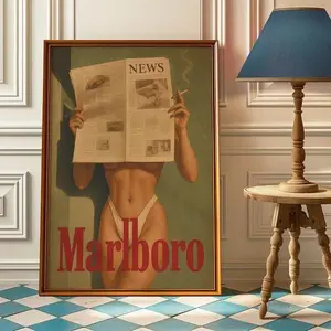 Vintage Cigarette Western Poster Print - Retro Marlboro Print - Vintage Marlboro Art Print - Marlboro Model Bikini Poster - Preppy Posters