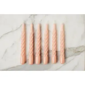 Lacquered Twisted Taper Candles, Blush, Set of 6