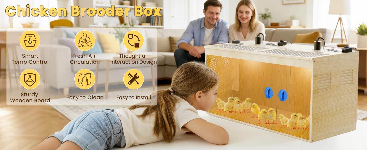 32 Inch Large Wooden Chicken Brooder Box, 75W Heat Lamps, Thermometer, Chicken Feeder & Waterer Set, Tin Foil, Ideal for 12-15 Newborn Chicks Ducks Quails, Brooder Box for Chicks
