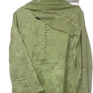 Raw silk 3pcs sequence embroidery