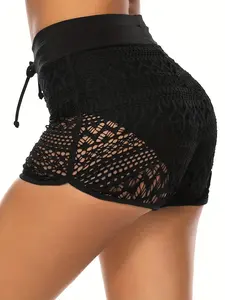 Women's High Waist Lace Swim Shorts Hollow Out Drawstring Beach Bottoms Sexy Swimwear for Swimming Surfing Vacation Pool Party