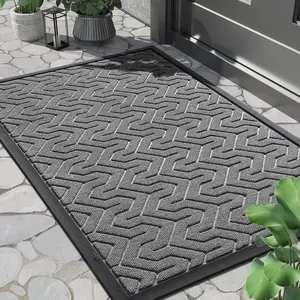 Front Door Mat Outside Entrance 29.5x17, Waterproof Heavy Duty Outdoor Mats for Front Door, Non Slip Rubber Entry Mat for Garage Patio Indoor, Grey