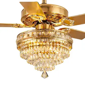 Kviflon Luxurious Crystal Chandelier Ceiling Fan with Lights 52/62/72 Inches Multi-Speed Adjustable Remote Control 65W Copper Motor for Living & Dining Rooms- 5003