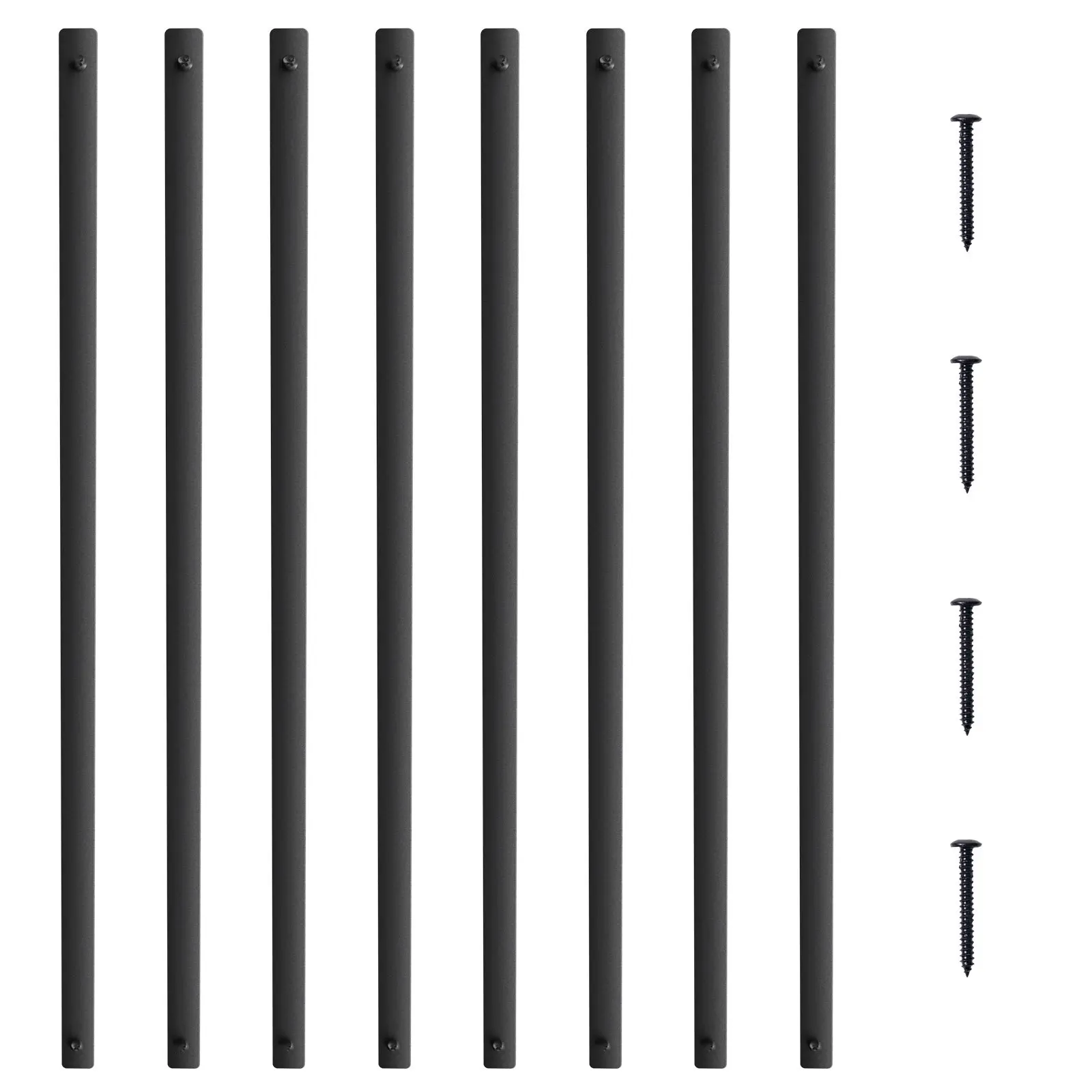 Staircase Metal Balusters 32.28 X 1 X 0.2 Inches Flat Aluminum Alloy Decorative Banister Spindles, 51 Pack Deck Balusters With Screws, Hollow Satin Black Powder Coated Railing For Porch And Outdoor Stairs