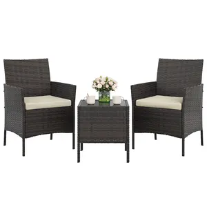 3-Piece PE Rattan Bistro Set – 2 Armchairs & Coffee Table – Compact Outdoor Furniture – Ideal for Patio, Balcony, Veranda – Perfect for Small Spaces – Grey or Black