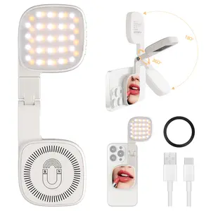 Magnetic Selfie Light for Phone, [Compatible with MagSafe] CRI95, 3 Modes, 45 LED, 360° Rotatable Phone Light with Foldable Mirror, Portable Selfie Ring Light for Zoom Makeup Video Conference