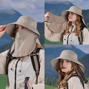 Summer Sun Protection Hat with Face Mask and Neck Flap — Wide-Brimmed Outdoor Sun Hat for Men and Women (Fishing, Hiking, and Outdoors)