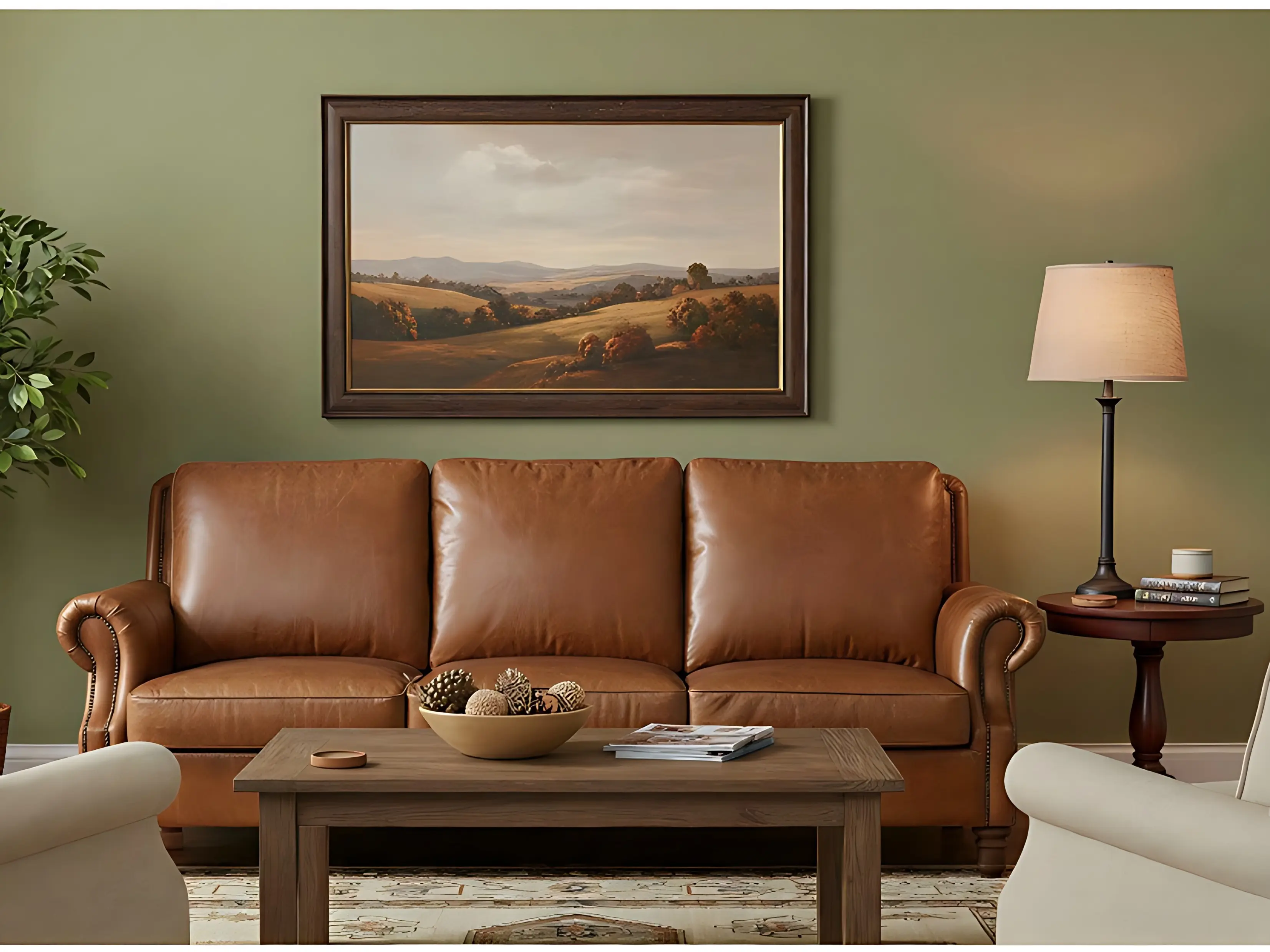 English Rolled Arm Sofa - Light Brown Leather, Classic Style Living Room Furniture for Living Room Decor