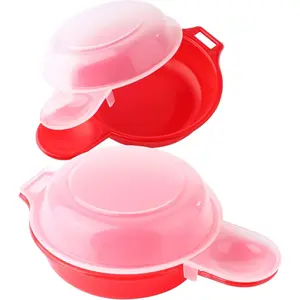 2 sets Microwave Egg Cooker,1 Minute Fast Egg Hamburg Omelet Maker Kitchen Cooking Tool(Red and clear)
