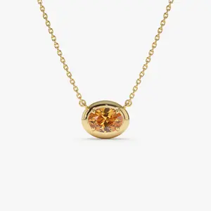 14K Prong Setting Oval Shaped Citrine Necklace