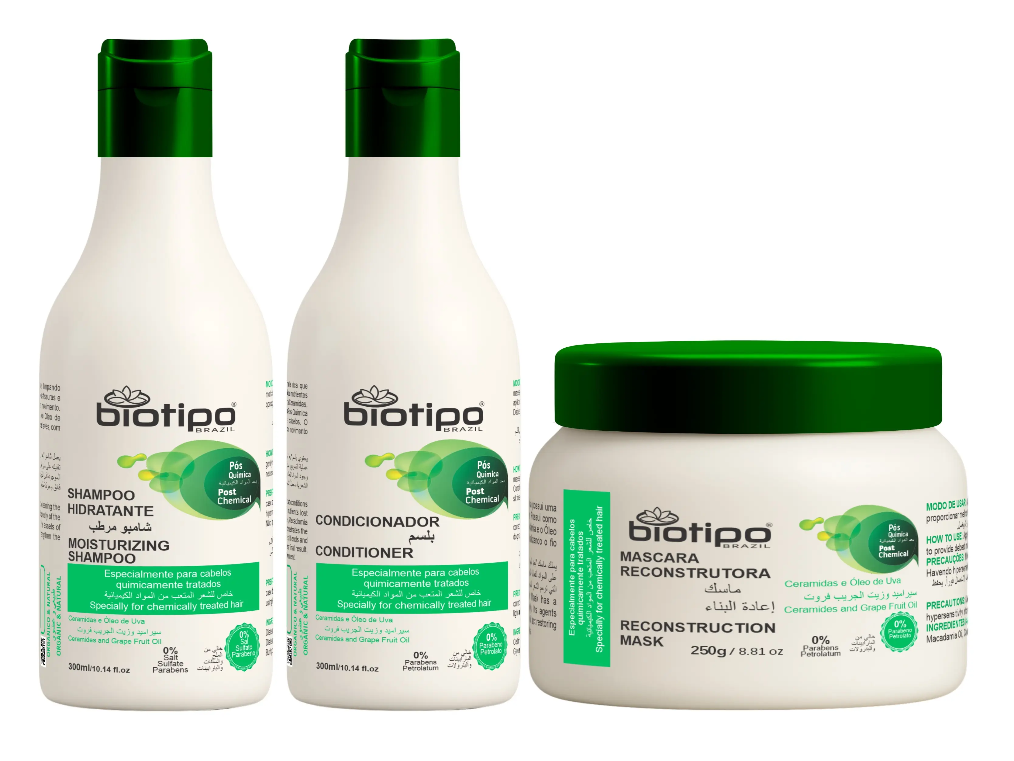Biotipo Brazil Post-Chemical Haircare Kit - Grape-Infused Cleansing Shampoo (300ml), Hydrating Conditioner (300ml), Oil-Rich Reconstruction Mask (250g) with Pro-Vitamin B5 & D-Panthenol for Chemically Treated Hair Repair, Moisturizer, Ceramides, Youth, Hy