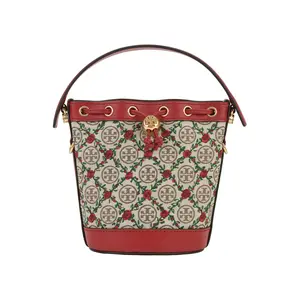 Tory Burch Mini Monogram Bucket Bag with Drawstring and Embroidery for Women