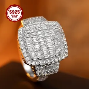 925 Sterling Silver Wide Face Ring, Luxurious And Unique, With A Layered Princess Square Design, Set With 5A Zirconia Stones. Suitable For Daily Wear, Engagement, Parties, As A Gift For Your Girlfriend.