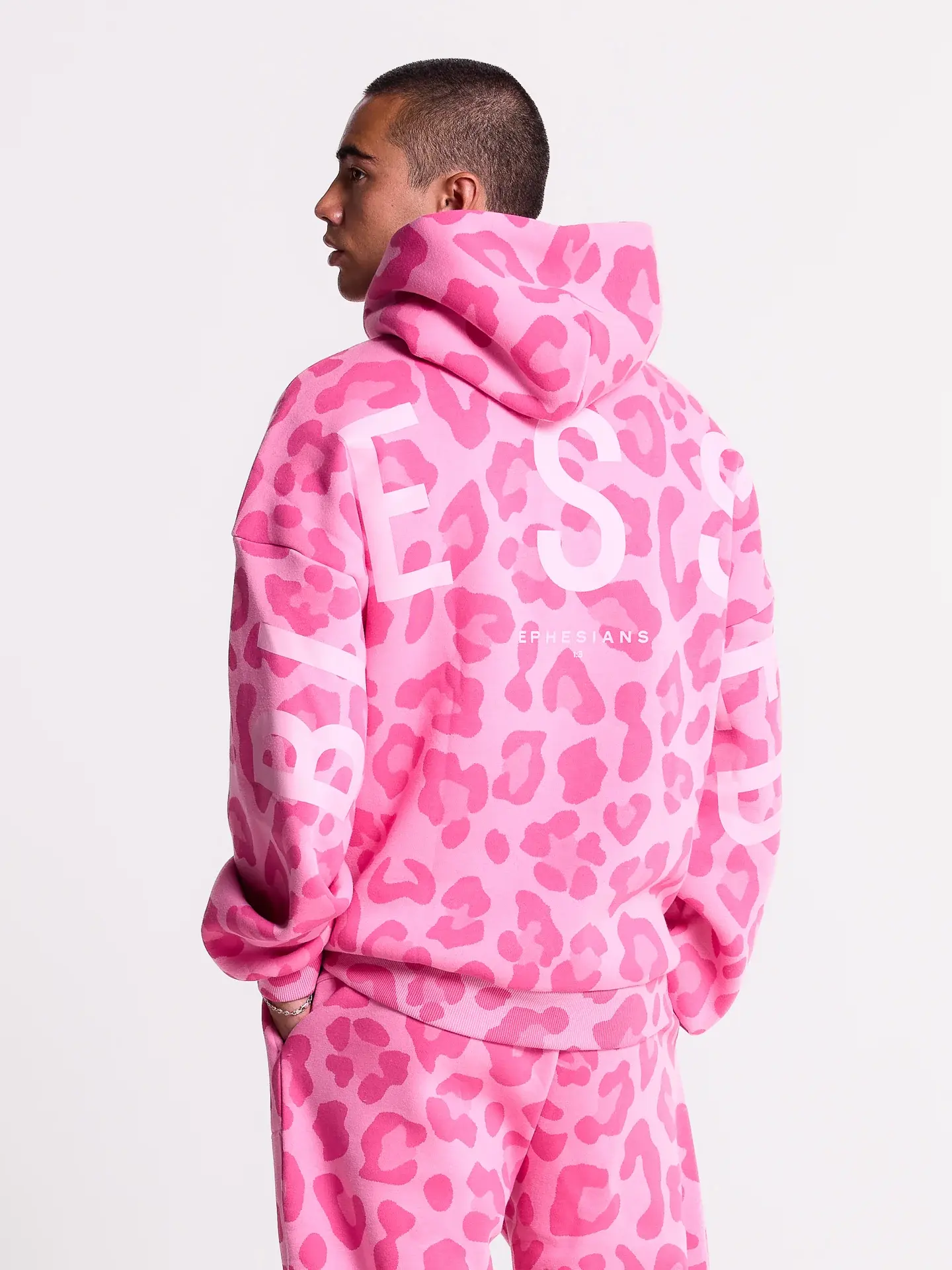 Forgiven Pink Leopard Print Essential Hoodie – Animal Graphic Pullover Sweatshirt, Bold Streetwear, Casual Urban Fashion, Everyday Hooded Top