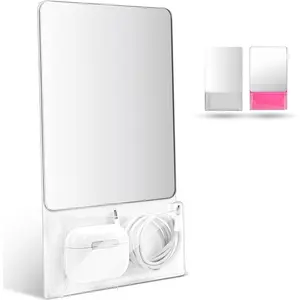 Magnetic Locker Mirror, 6.69" x 5.51" Small Real Glass Mirror with Holder Bag and Magnetic Backing for Coat Lockers School Locker Bathroom Household Refrigerator Office Cabinet -White