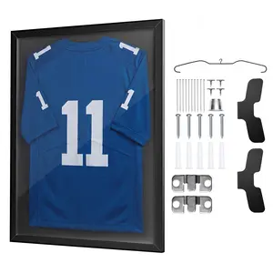 【DealsForYouDays】VEVOR Modern Wooden Sport Jersey Shadow Box Display Case, 31.5x23.6x1 in, 98% UV Protection PC Panel, Hanger Included, for Baseball Basketball Shirts, Black Rectangle Home Decor Photo Frame