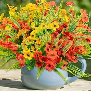 Artificial Sunflower & Lobelia in Vase, Vibrant Colorful Flowers, Decorative Flowers for Outdoor Porch, Yard, Step, Hanging Flower Pot, Home Decor, Fruit