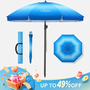 UIRWAY 7.5/8.5 FT Beach Umbrella, Heavy Duty Windproof Beach Umbrellas with Sand Anchor & Tilt, Sun Protection Portable Beach Umbrella with Carrying Bag for Beach, Patio Garden Pool Outdoor